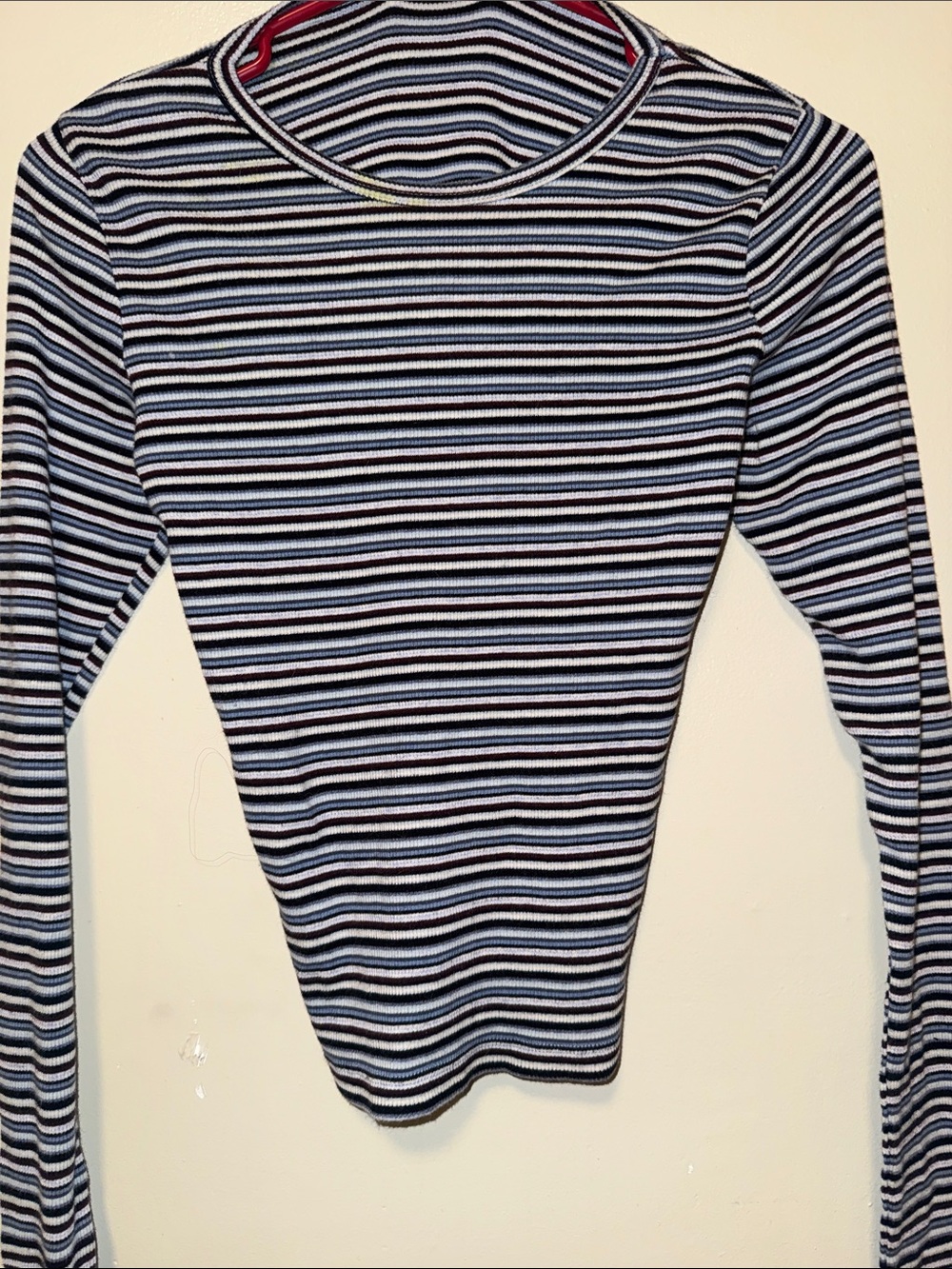 Brandy Melville Black & White Striped Ribbed Long-Sleeve Top